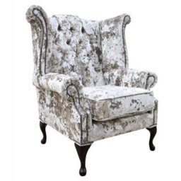 Chesterfield High Back Wing Chair Lustro Moonlight Velvet In Queen Anne Style - thumbnail 1