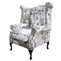 Chesterfield High Back Wing Chair Lustro Moonlight Velvet In Queen Anne Style - thumbnail 2