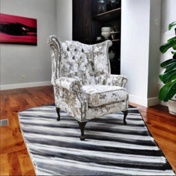Chesterfield High Back Wing Chair Lustro Moonlight Velvet In Queen Anne Style - thumbnail 3