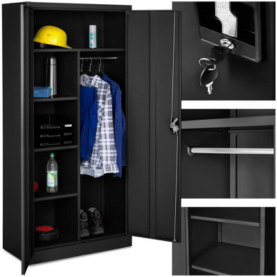Tectake Filing Cabinet - Locker With 6 Shelf Compartments, Clothes Rail, 2 Wing Doors - 1 - Black - image 1