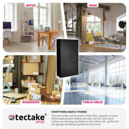 Tectake Filing Cabinet - Locker With 6 Shelf Compartments, Clothes Rail, 2 Wing Doors - 1 - Black - thumbnail 8