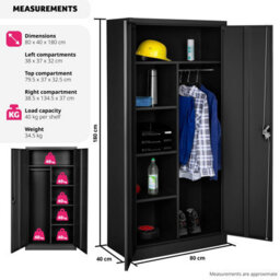 Tectake Filing Cabinet - Locker With 6 Shelf Compartments, Clothes Rail, 2 Wing Doors - 1 - Black - thumbnail 6