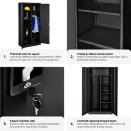Tectake Filing Cabinet - Locker With 6 Shelf Compartments, Clothes Rail, 2 Wing Doors - 1 - Black - thumbnail 4