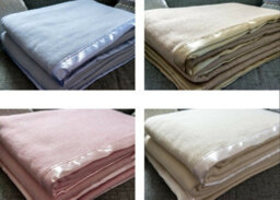 Just So Home Traditional 100% Pure Wool Solid Weave Blanket With Satin Ribbon Trim (Blue, Single) - thumbnail 2