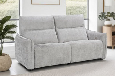 3 Seater Electric Recliner Sofa In Grey Textured Chenille - image 1