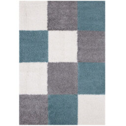The Rugs Duck Egg Blue Grey And Ivory Soft Checkerboard Design Fluffy Shaggy Rugs And Runners High Pile Living Room Kitchen Hallway 381 - thumbnail 2