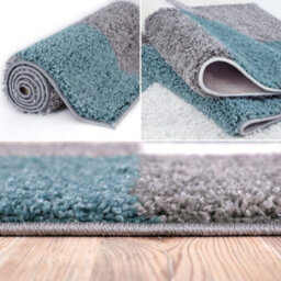 The Rugs Duck Egg Blue Grey And Ivory Soft Checkerboard Design Fluffy Shaggy Rugs And Runners High Pile Living Room Kitchen Hallway 381 - thumbnail 4