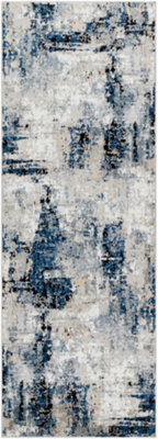 Livabliss Jolie-Abstract Blue Grey Beige Black Modern Marble Living Dining Bedroom Rug 80 X 220 Cm Easy Care, Non Shedding - image 1