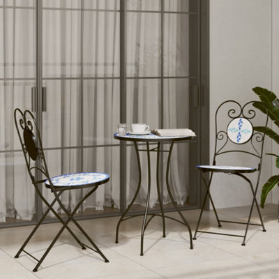 Berkfield Mosaic Bistro Set Blue And White Iron And Ceramic - image 1