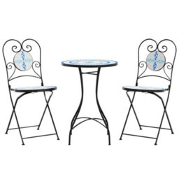 Berkfield Mosaic Bistro Set Blue And White Iron And Ceramic - thumbnail 2