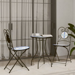Berkfield Mosaic Bistro Set Blue And White Iron And Ceramic