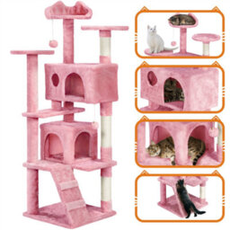 Yaheetech Pink 158Cm Multilevel Cat Tree Plush Cat Tower Medium - thumbnail 4