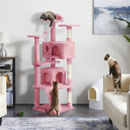Yaheetech Pink 158Cm Multilevel Cat Tree Plush Cat Tower Medium - thumbnail 1