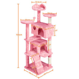 Yaheetech Pink 158Cm Multilevel Cat Tree Plush Cat Tower Medium - thumbnail 3