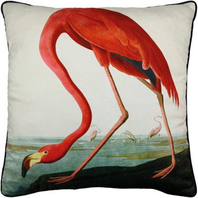 John James Audubon American Flamingo Filled Cushion White/red/black/blue (55Cm X 55Cm)