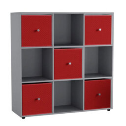 Urbn-Living 9 Cube Grey Wooden Bookcase Shelving Unit With 5 Collapsible Fabric Drawers Red - thumbnail 1