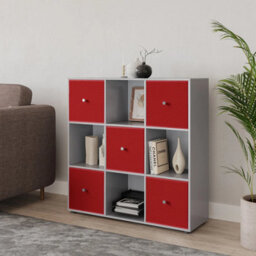 Urbn-Living 9 Cube Grey Wooden Bookcase Shelving Unit With 5 Collapsible Fabric Drawers Red - thumbnail 3