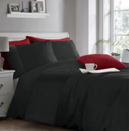 Velosso Black Quilted Geo Duvet Cover And Pillowcase Set Single