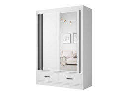 Arte Canada Mirrored Sliding Door Wardrobe 150Cm White Matt Black Handles - thumbnail 1