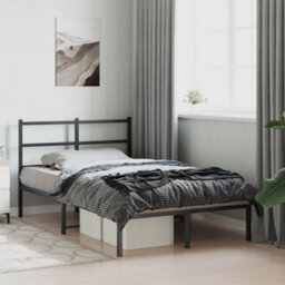 Berkfield Metal Bed Frame Without Mattress With Headboard Black 120X190Cm - thumbnail 4