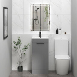 Royal Bathrooms Royal Bathroom Turin 400mm Floor Standing Cloakroom Vanity Unit Ceramic Basin Sink 1 Door Indigo Grey Gloss With Matt Black Handle - thumbnail 4