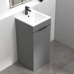 Royal Bathrooms Royal Bathroom Turin 400mm Floor Standing Cloakroom Vanity Unit Ceramic Basin Sink 1 Door Indigo Grey Gloss With Matt Black Handle - thumbnail 6