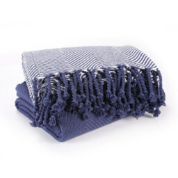 Ehc Luxury Pack Of 2 Chevron Cotton Single Sofa Throw Blanket, 125X 150Cms - Navy Blue - thumbnail 3