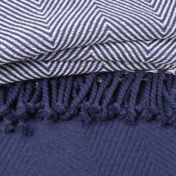 Ehc Luxury Pack Of 2 Chevron Cotton Single Sofa Throw Blanket, 125X 150Cms - Navy Blue - thumbnail 4