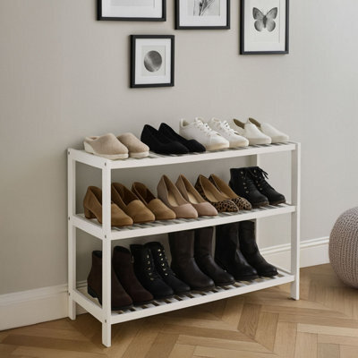Neo White 3-Tier Bamboo Shoe Rack Stand Natural Wooden Shoe Storage Shelf For Hallway Bedroom Bathroom - image 1