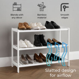 Neo White 3-Tier Bamboo Shoe Rack Stand Natural Wooden Shoe Storage Shelf For Hallway Bedroom Bathroom - thumbnail 4