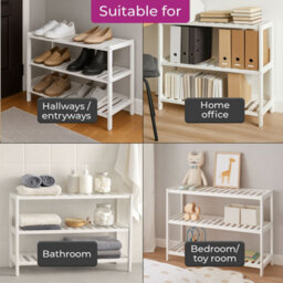 Neo White 3-Tier Bamboo Shoe Rack Stand Natural Wooden Shoe Storage Shelf For Hallway Bedroom Bathroom - thumbnail 5