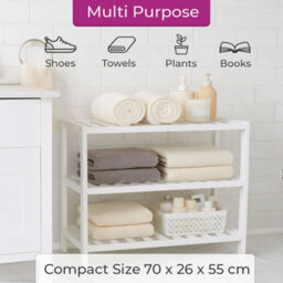 Neo White 3-Tier Bamboo Shoe Rack Stand Natural Wooden Shoe Storage Shelf For Hallway Bedroom Bathroom - thumbnail 3