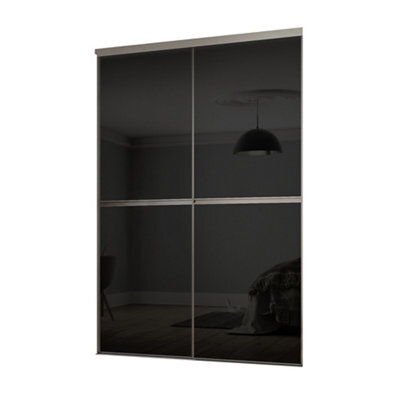 Spacepro Minimalist Mirror Shaker Non-Mirrored Matt Black 2 Door Sliding Wardrobe Door Kit (H)2220mm (W)1200mm - image 1