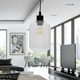 First Choice Lighting Set Of 2 Batley - Clear Ribbed Glass With Black Pendant Fittings - thumbnail 4