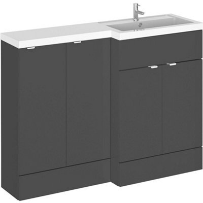 Hudson Reed Fusion 1200mm Right-Hand Freestanding Vanity Unit With Polymarble Basin, Gloss Grey - image 1