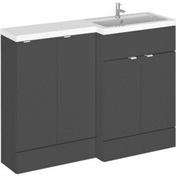 Hudson Reed Fusion 1200mm Right-Hand Freestanding Vanity Unit With Polymarble Basin, Gloss Grey - thumbnail 1