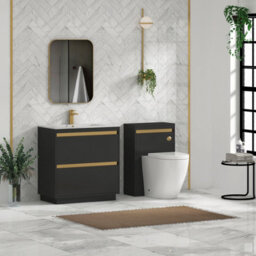 Royal Bathrooms 800mm Matt Obsidian Black 2 Drawer Floor Standing Vanity Unit With Carrara White Basin & Brushed Brass Accent Trim - thumbnail 3