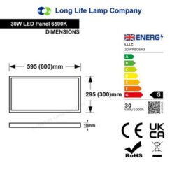 Long Life Lamps Company 30W Led Recessed Ceiling Panel 6500K Cool White 300 X 600 - thumbnail 2