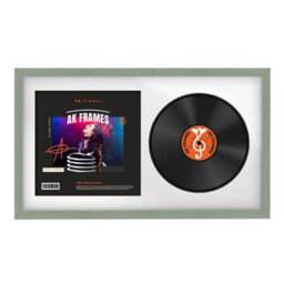 "30X17"" Green Classic Vinyl Record Frame With White Mount For 12 Inch Lp Album Cover & Disc - Ak Frames" - thumbnail 1