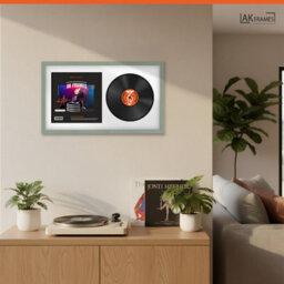 "30X17"" Green Classic Vinyl Record Frame With White Mount For 12 Inch Lp Album Cover & Disc - Ak Frames" - thumbnail 5