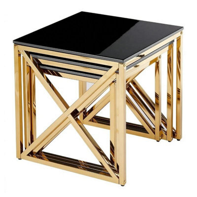 Home Luxe Interiors Aida Black Marble & Gold Nesting Tables - Set Of 3 Square Side Tables - image 1