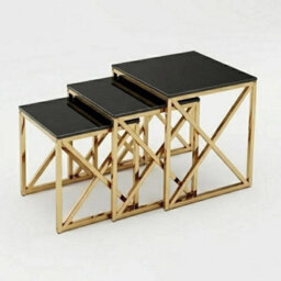 Home Luxe Interiors Aida Black Marble & Gold Nesting Tables - Set Of 3 Square Side Tables - thumbnail 3