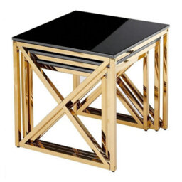 Home Luxe Interiors Aida Black Marble & Gold Nesting Tables - Set Of 3 Square Side Tables - thumbnail 1