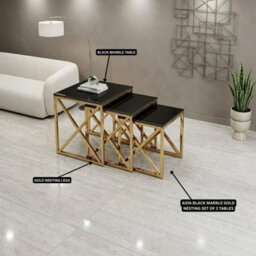 Home Luxe Interiors Aida Black Marble & Gold Nesting Tables - Set Of 3 Square Side Tables - thumbnail 4