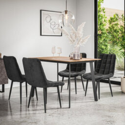 More4Homes Haydon Extending Dining Table + Chairs- Oak Effect Table Top W Black Legs + Nova Velvet Dining Chair Set Of 6 (Black) - thumbnail 2