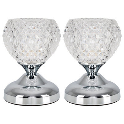 Valuelights Pair Of Modern Silver Chrome And Decorative Glass Bedside Touch Table Lamps - image 1