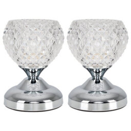 Valuelights Pair Of Modern Silver Chrome And Decorative Glass Bedside Touch Table Lamps - thumbnail 2