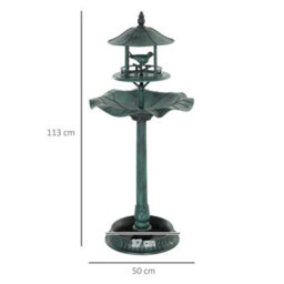 Outsunny 3-In-1 Garden Bird Bath, Birdbath With Large Water Basin, Green - thumbnail 3