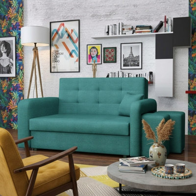 Viva Home Ii Sofa Bed With 2 Ottomans For Living Room Chipboard Polyurethane Foam Metal Legs 158Cm Wide Turquoise Right - image 1