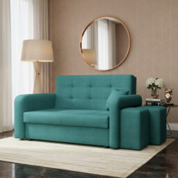 Viva Home Ii Sofa Bed With 2 Ottomans For Living Room Chipboard Polyurethane Foam Metal Legs 158Cm Wide Turquoise Right - thumbnail 2